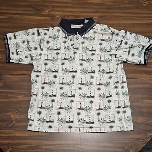 Palm Tree Print Men's Polo Shirt - White and Green